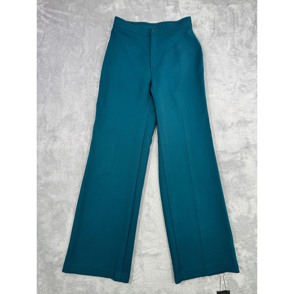 Vintage 70s Levi's 27x30 Sta-Prest Teal High Waist Wide Leg Flare Pants Trousers - Picture 5 of 10